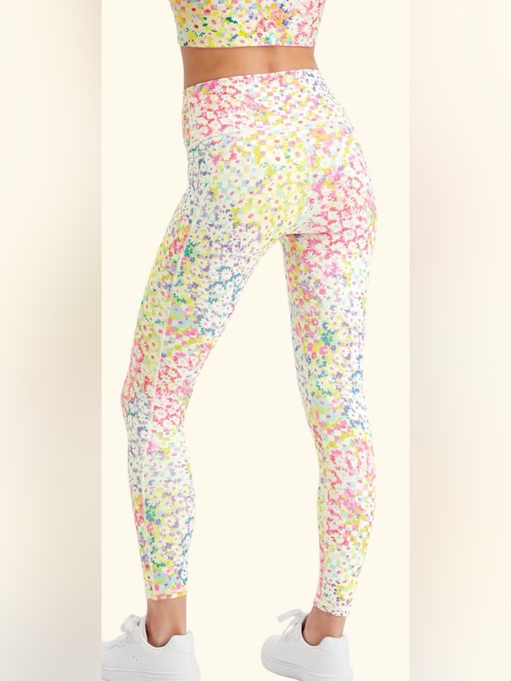 Fabletics Powerhold Patchwork Daisy Print Leggings in Multicolor Like New
